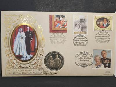 【淘币小摊】限时拍第八百零七拍  克朗币邮币封场  满百包邮可预留两周  周一统一发货  -  马恩岛1997年女王金婚克朗纪念币邮币封