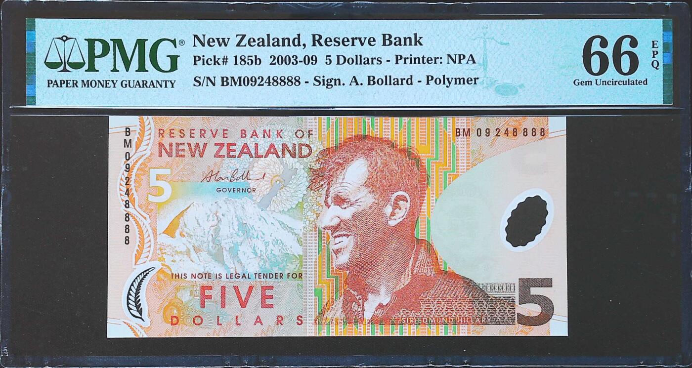世界靓号纸钞第七十八期 2009年老版新西兰5元 狮子号8888 PMG66