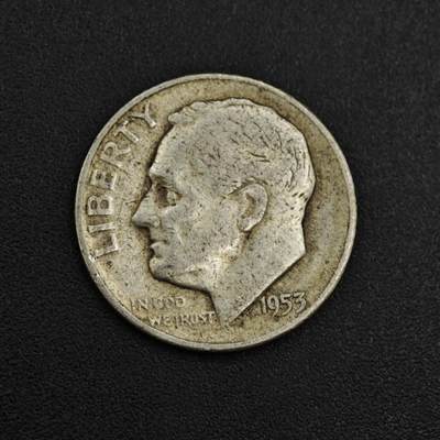 【淘币小摊】实时拍第八百零四拍   散币银币场   满百包邮可预留二周 每周一统一发货   - 美国1953年罗斯福10分银币