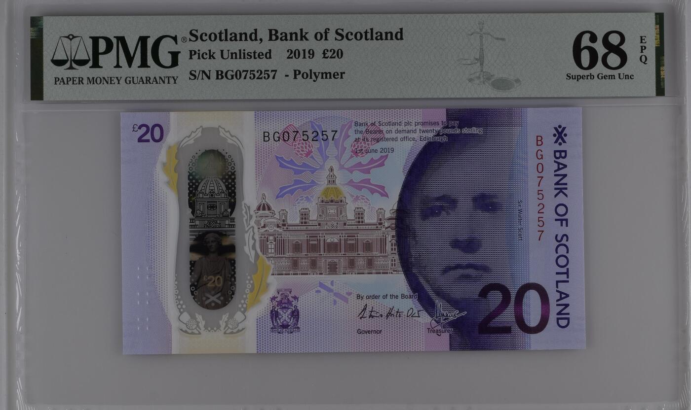 【礼羽收藏】🌏世界钱币拍卖第113期 【PMG68】欧洲，英国，苏格兰，2019年，20磅，塑料钞