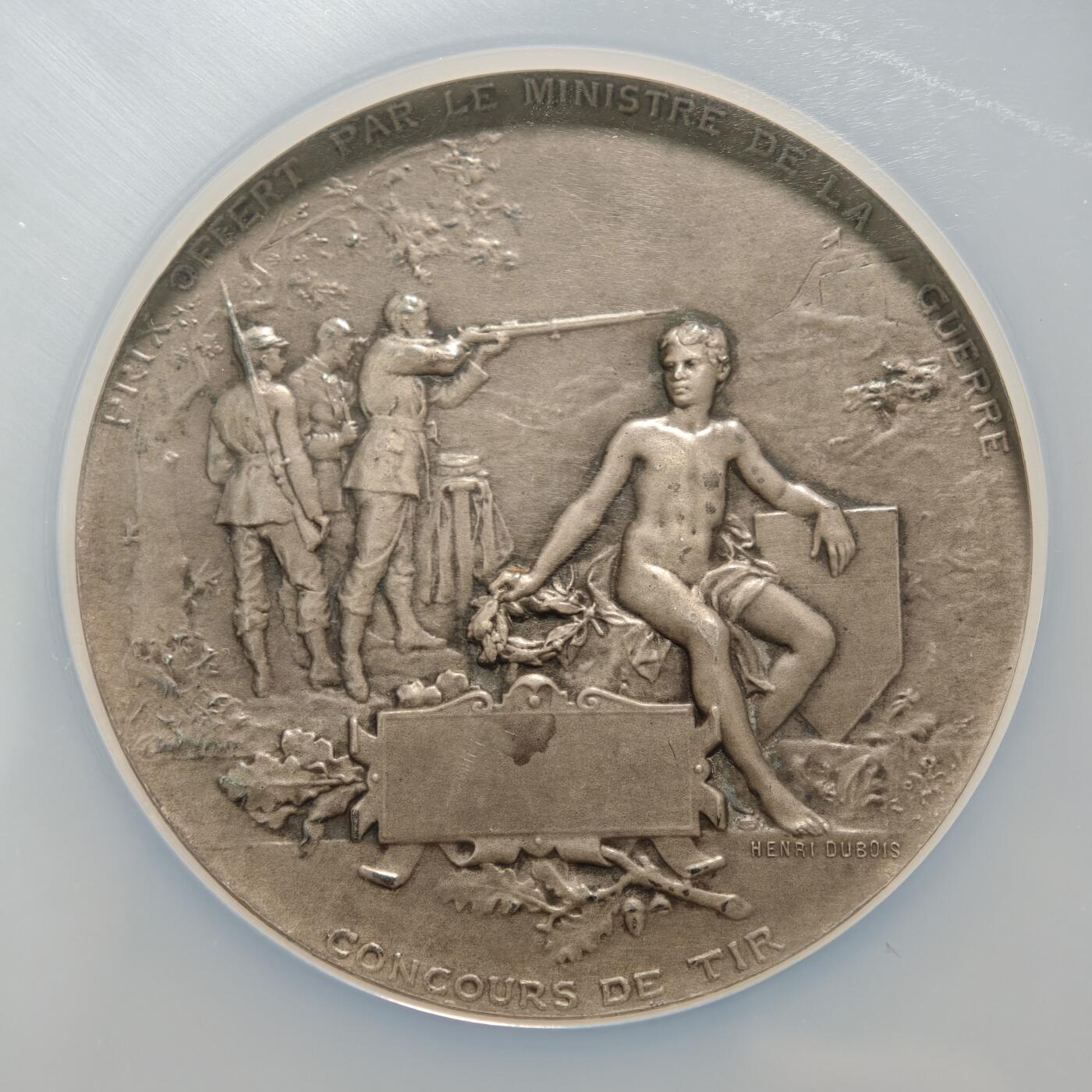 【德藏】世界币章拍卖第154期（拍品征集中~欢迎藏友联系） 19世纪 法国射击节戎装玛丽安娜女神大银章 50mm NGC MS62 温润淡老包浆 设计立体 人物传神