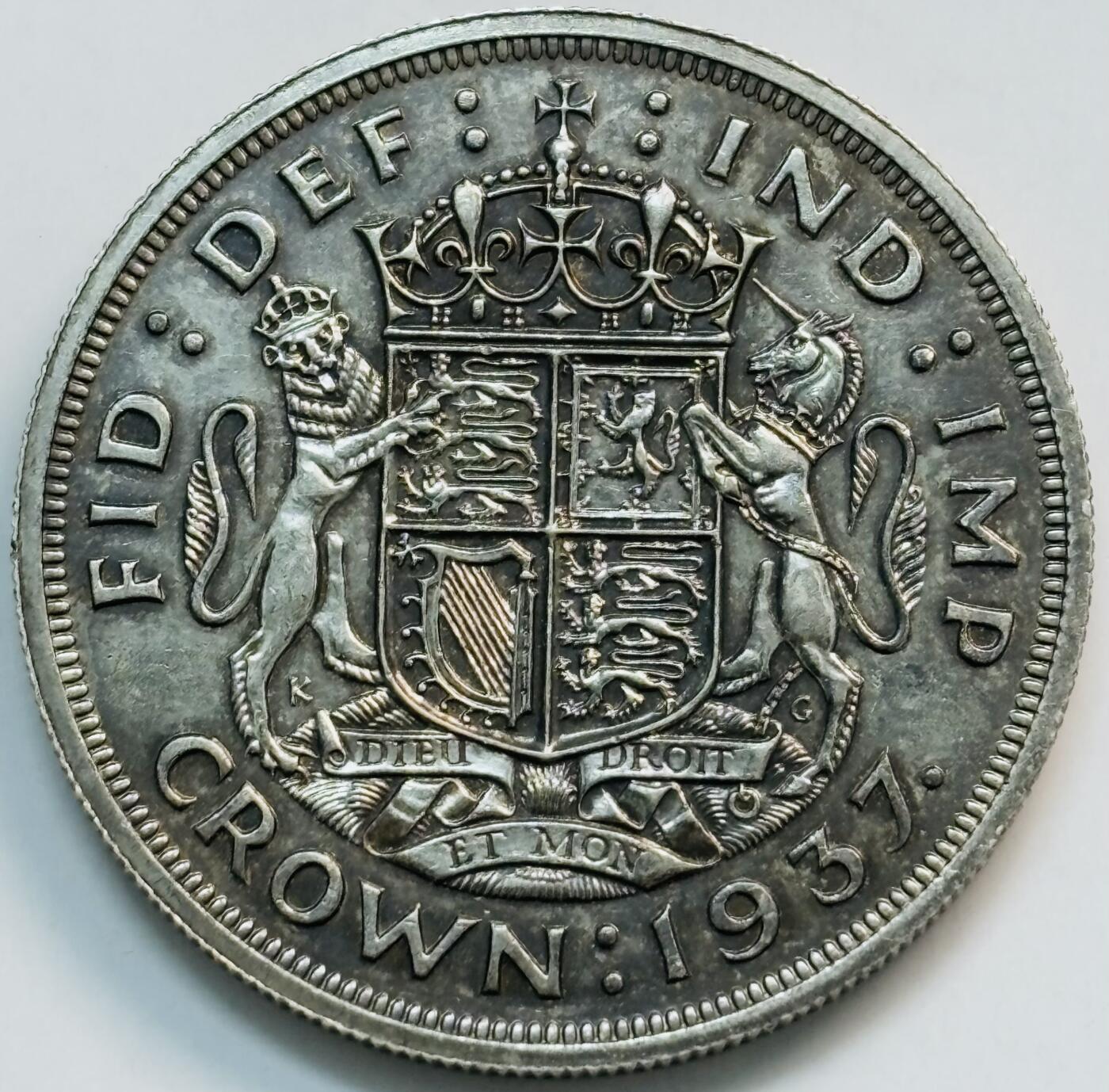 文馨钱币收藏第 282 场，【 长期接收代拍品】，加拿大老铜代用币，银币，德三系列场 少见极美品 1937 年英国乔治六世 1 克朗大银币，登基版