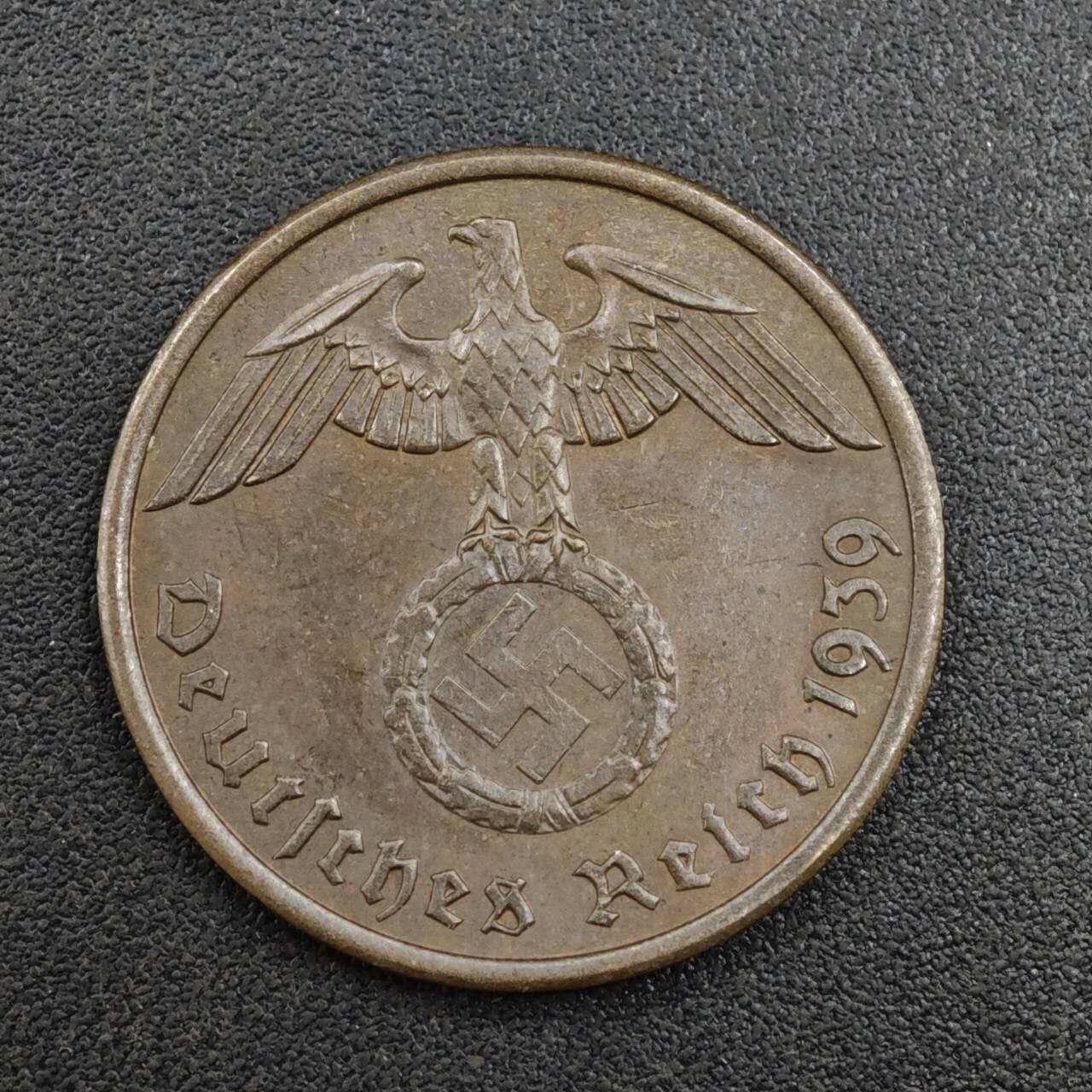 【淘币小摊】实时拍第八百零四拍   散币银币场   满百包邮可预留二周 每周一统一发货   德国1939年2芬妮铜币