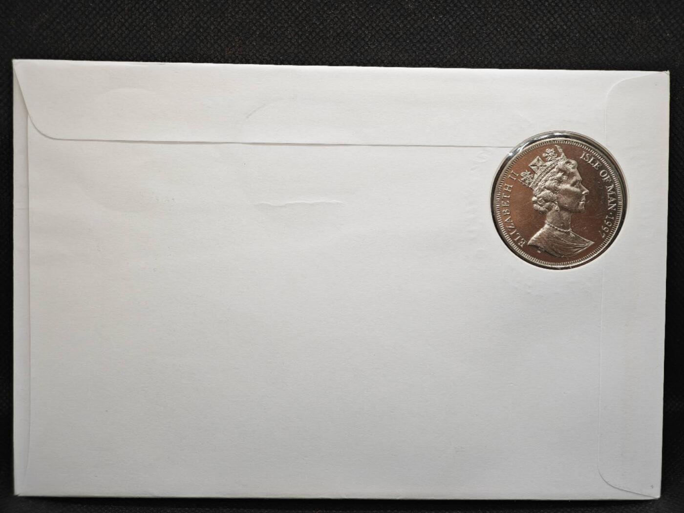 【淘币小摊】限时拍第八百零七拍  克朗币邮币封场  满百包邮可预留两周  周一统一发货   马恩岛1997年女王金婚克朗纪念币邮币封