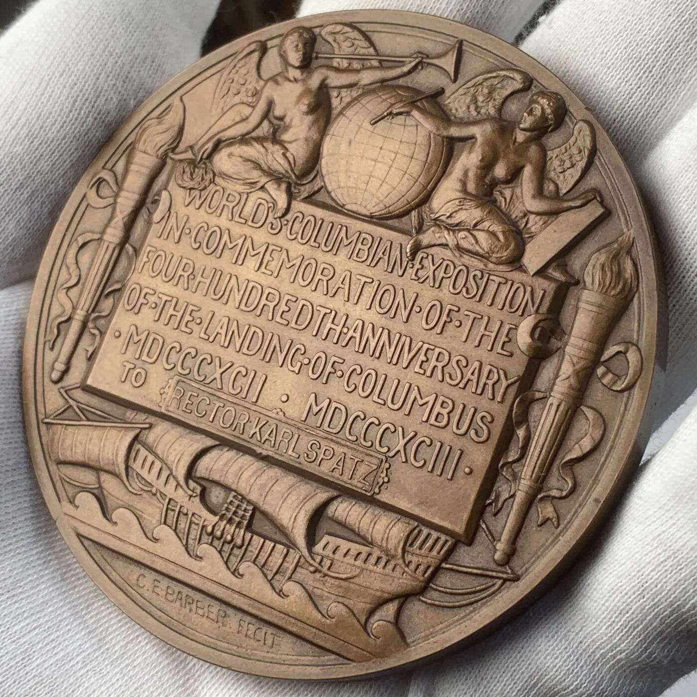 掌中浮雕-藏着的欧洲第043场 	1893年美国芝加哥博览会铜章，76mm