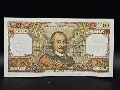 【淘币小摊】限时拍第八百零五拍  纸币场  满百包邮可预留两周  周一统一发货  - 法国1968年100法郎纸币【有折】