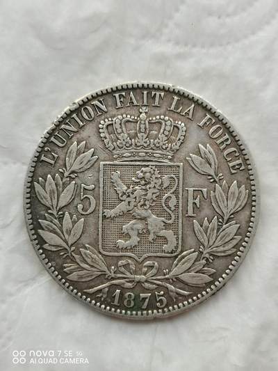 外国银币 1875年比利时5法郎大银币