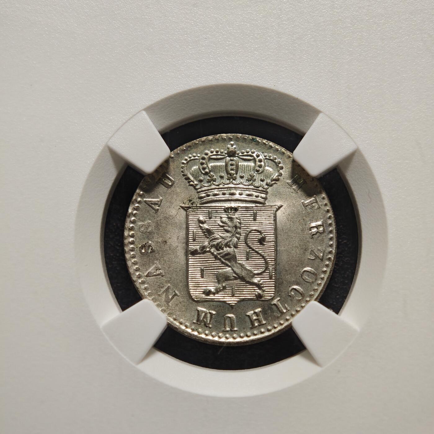 【德藏】世界币章拍卖第154期（拍品征集中~欢迎藏友联系） 1837年 德国拿骚6克洛泽银币 NGC MS65 顶级原光Gem Bu好品好状态