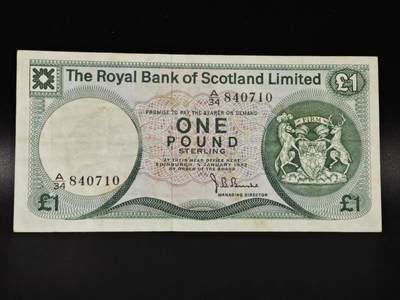 【淘币小摊】限时拍第八百零五拍  纸币场  满百包邮可预留两周  周一统一发货  - 苏格兰皇家银行1972年一镑纸币【有折】