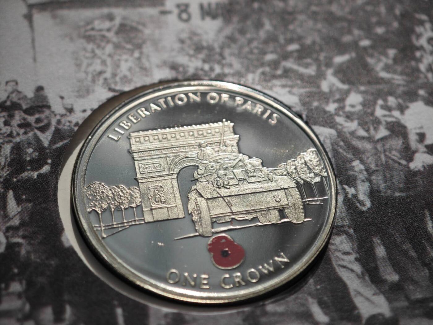 【淘币小摊】限时拍第八百零七拍  克朗币邮币封场  满百包邮可预留两周  周一统一发货    直布罗陀2005年二战胜利之路解放巴黎克朗纪念币邮币封