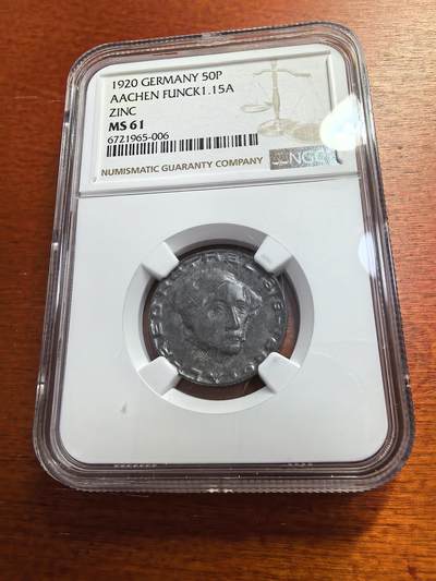 长老汇蛇年精选第七十七场拍卖 - 1920 德国德紧50芬尼锌币，NGC MS61
