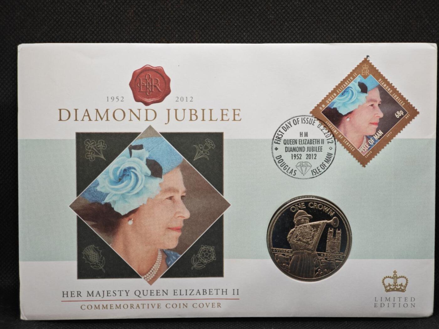 【淘币小摊】限时拍第八百零七拍  克朗币邮币封场  满百包邮可预留两周  周一统一发货   马恩岛2012年女王大婚钻禧60周年克朗纪念币邮币封