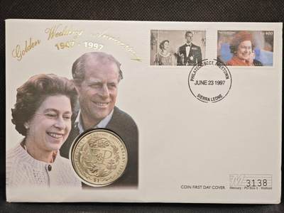 【淘币小摊】限时拍第八百零七拍  克朗币邮币封场  满百包邮可预留两周  周一统一发货  -   塞拉利昂1997年女王金婚1元纪念币邮币封