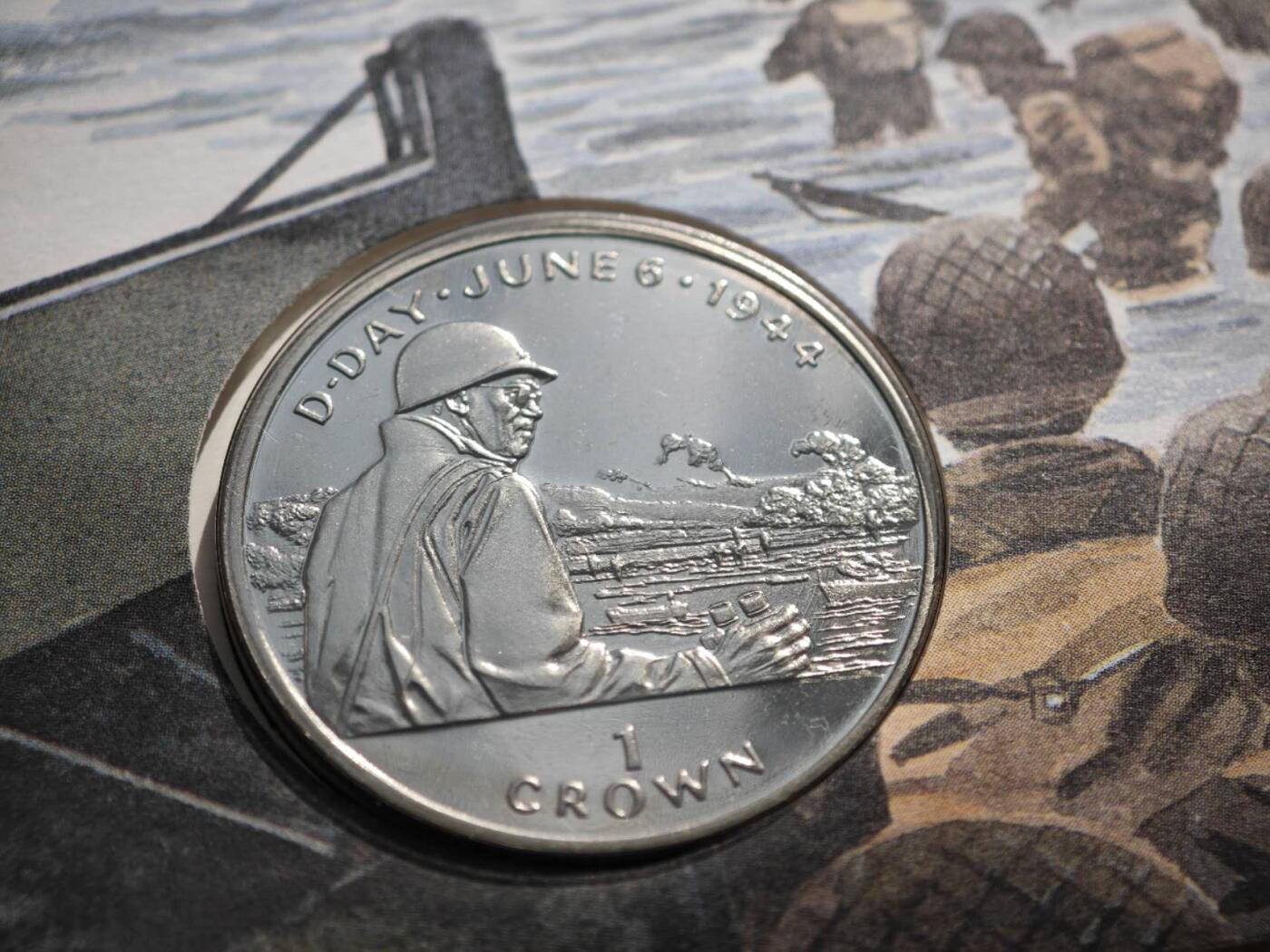 【淘币小摊】限时拍第八百零七拍  克朗币邮币封场  满百包邮可预留两周  周一统一发货    马恩岛1994年诺曼底登陆50周年克朗纪念币邮币封