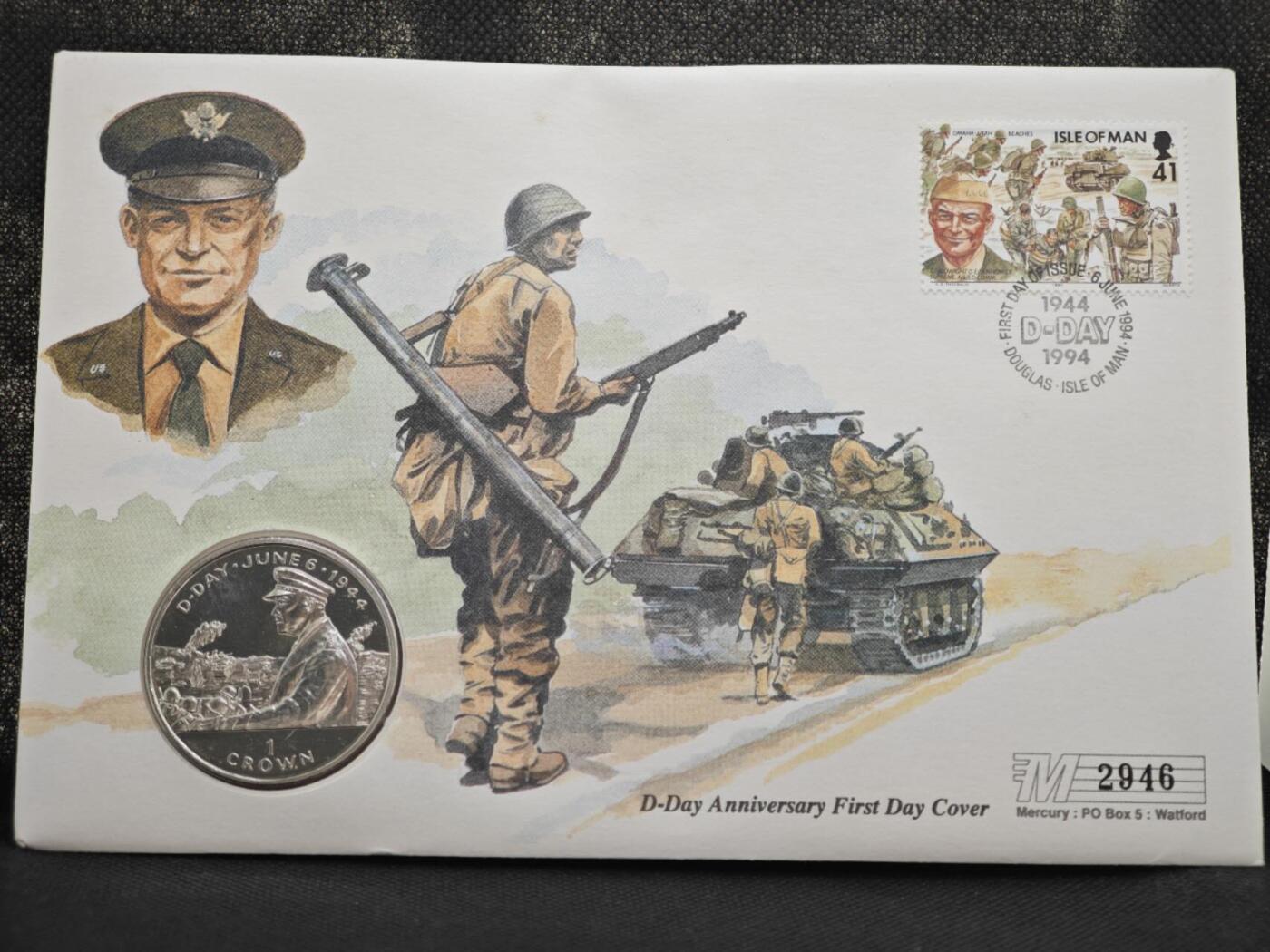 【淘币小摊】限时拍第八百零七拍  克朗币邮币封场  满百包邮可预留两周  周一统一发货    马恩岛1994年诺曼底登陆50周年克朗纪念币邮币封