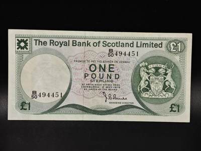 【淘币小摊】限时拍第八百零五拍  纸币场  满百包邮可预留两周  周一统一发货  - 苏格兰皇家银行1978年一镑纸币【有折】