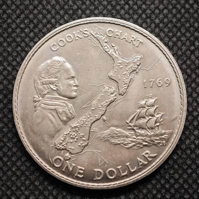 【淘币小摊】限时拍第八百零七拍  克朗币邮币封场  满百包邮可预留两周  周一统一发货  -  新西兰1969年一元库克船长纪念币