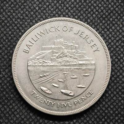 【淘币小摊】限时拍第八百零七拍  克朗币邮币封场  满百包邮可预留两周  周一统一发货  -  泽西岛1977年女王登基银禧25便士纪念币