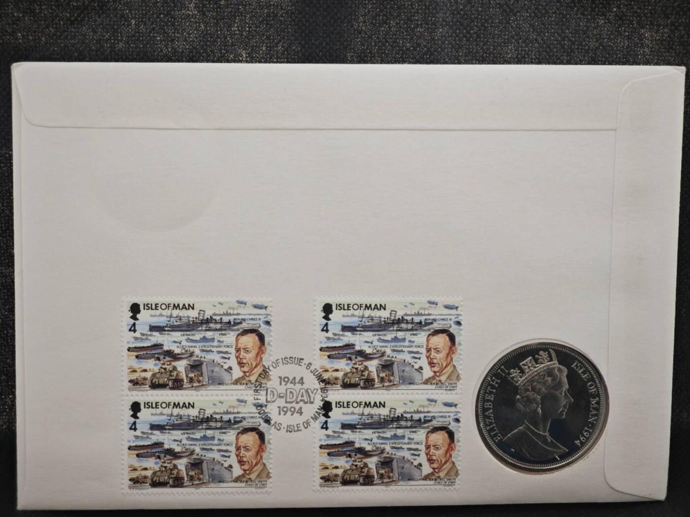 【淘币小摊】限时拍第八百零七拍  克朗币邮币封场  满百包邮可预留两周  周一统一发货    马恩岛1994年诺曼底登陆50周年克朗纪念币邮币封