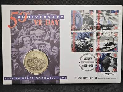 【淘币小摊】限时拍第八百零七拍  克朗币邮币封场  满百包邮可预留两周  周一统一发货  -  根西岛1995年二战胜利50周年2镑纪念币邮币封