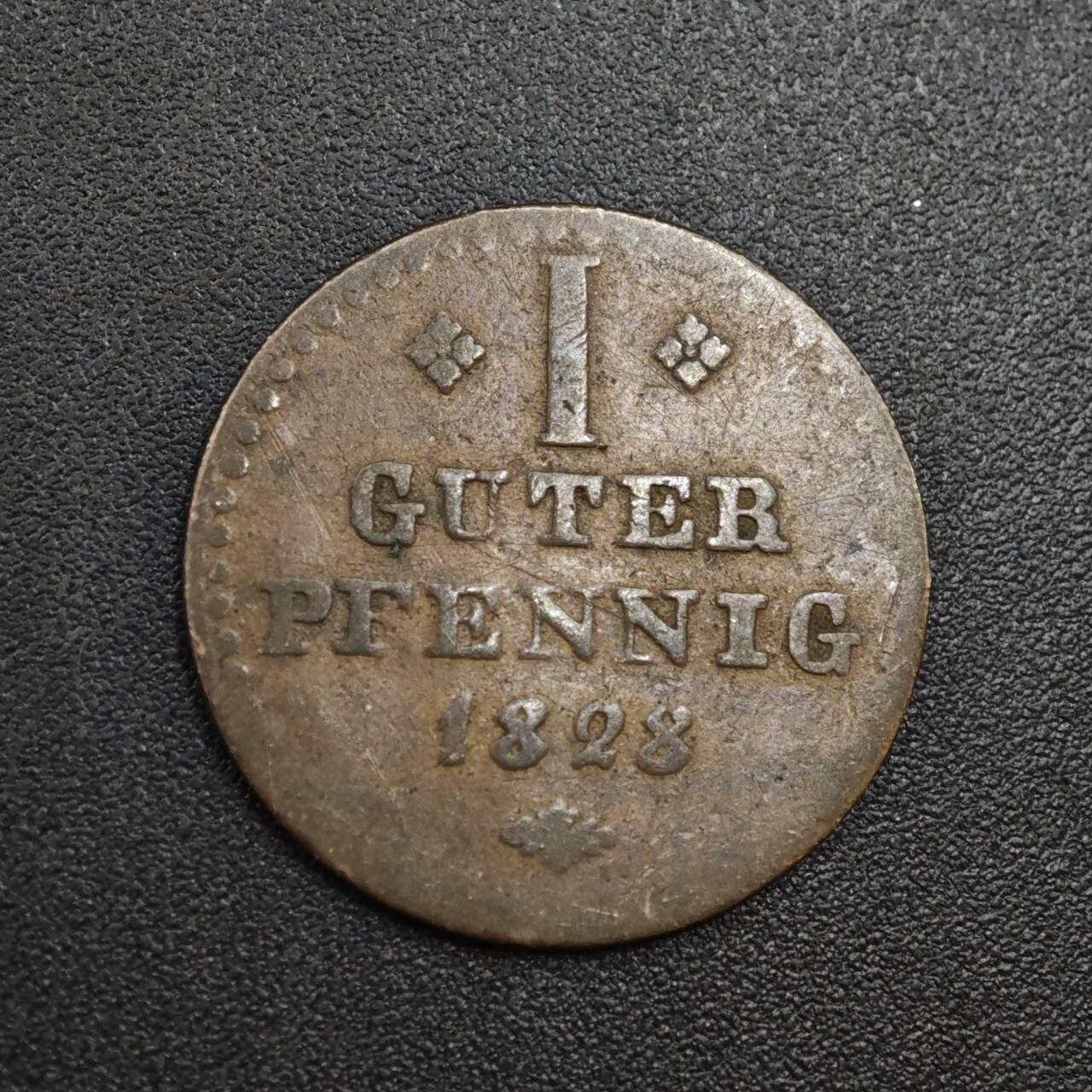 【淘币小摊】实时拍第八百零四拍   散币银币场   满百包邮可预留二周 每周一统一发货   德国1828年1芬妮铜币