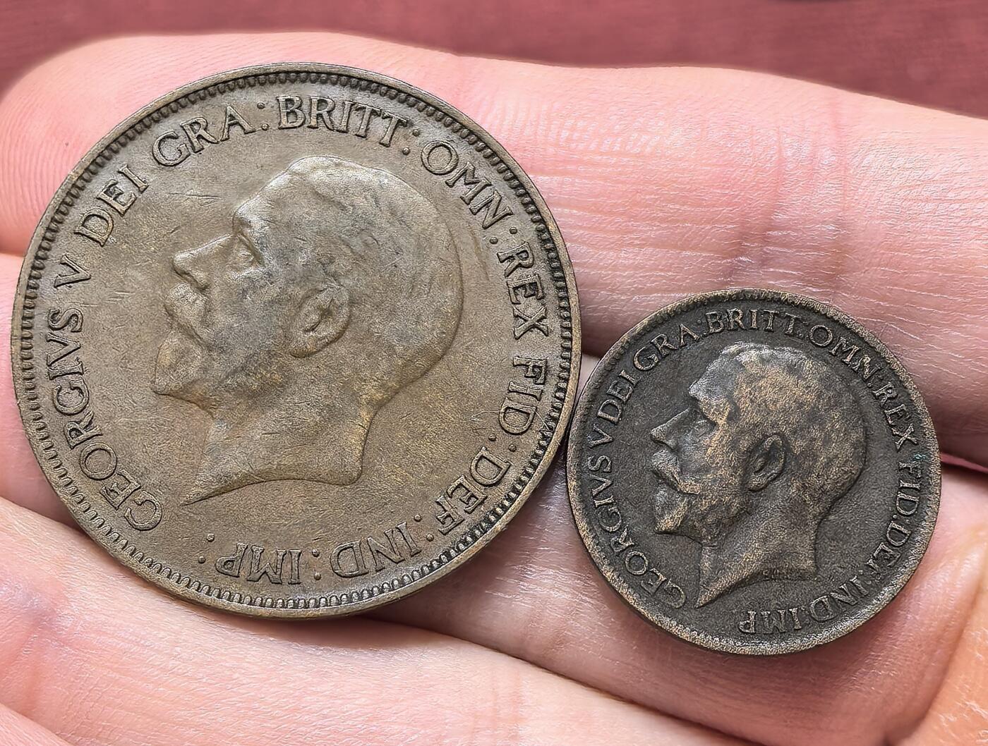 南宋泉阁俄币 外币 国币 专场第十九期 【送拍无额外佣金】 英国 1936/1918年 乔治五世1便士/1法新铜币一对 通货好品 老包浆