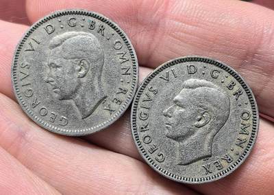 南宋泉阁俄币 外币 国币 专场第十九期 【送拍无额外佣金】 - 英国 1948/1949年 乔治六世1先令一对 通货好品 字口还可以 