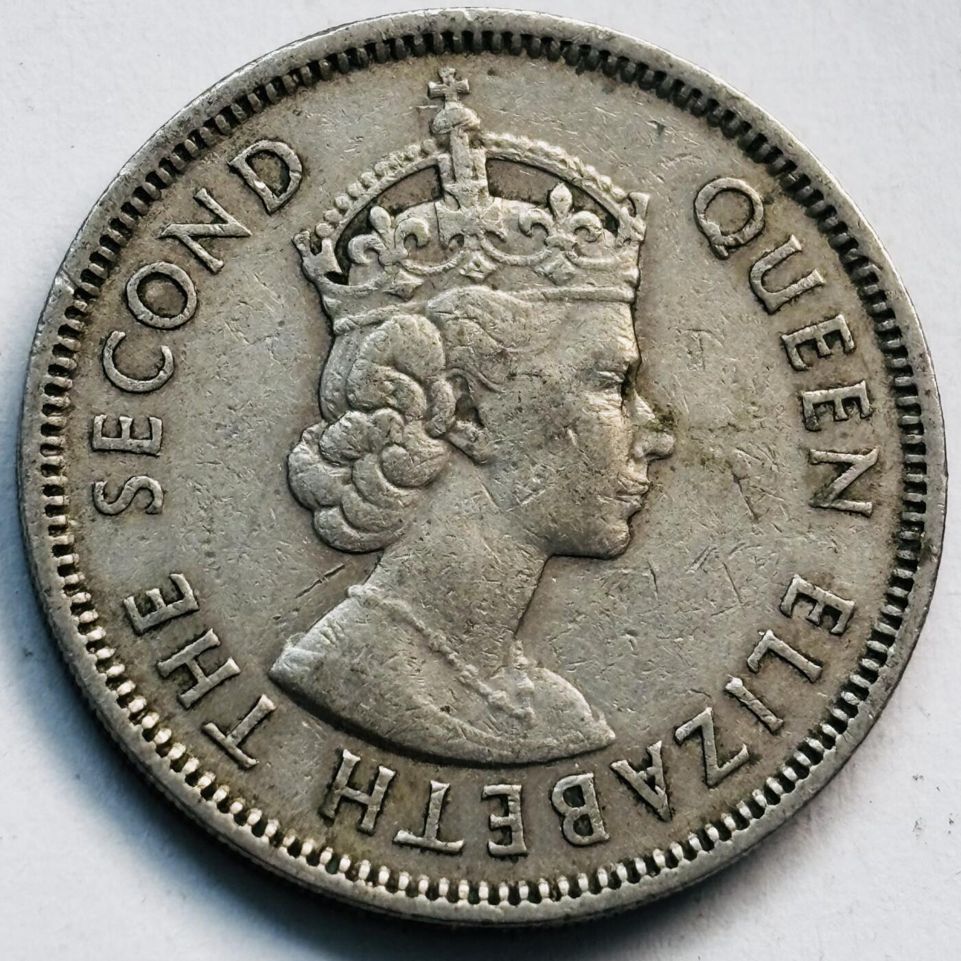 文馨钱币收藏第 282 场，【 长期接收代拍品】，加拿大老铜代用币，银币，德三系列场 少见首发  H 版1958 年英属香港女王大 5 毫