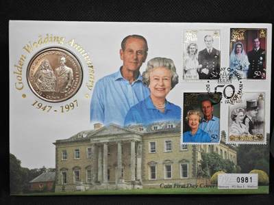 【淘币小摊】限时拍第八百零七拍  克朗币邮币封场  满百包邮可预留两周  周一统一发货  -  马恩岛1997年女王金婚克朗纪念币邮币封