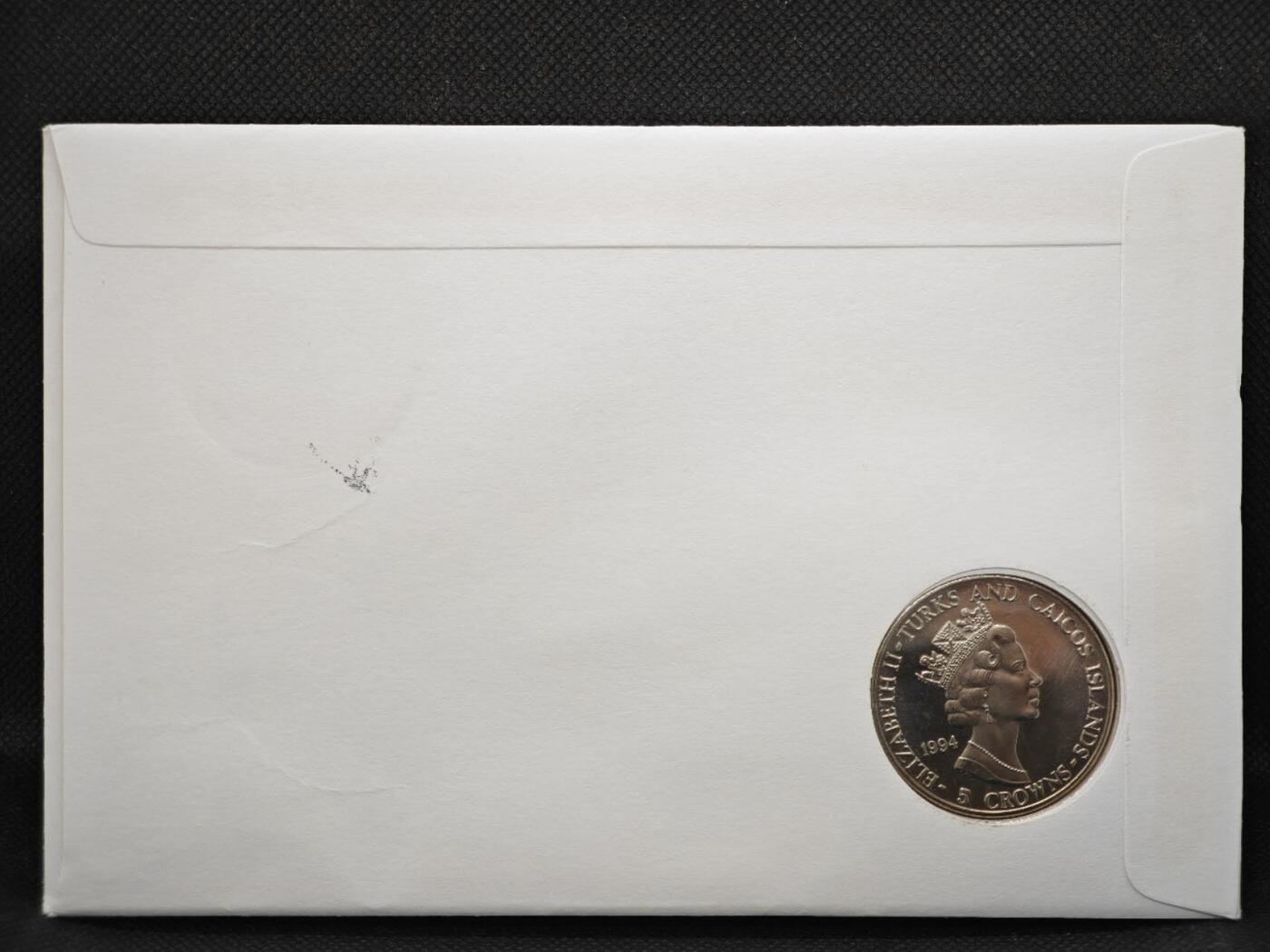 【淘币小摊】限时拍第八百零七拍  克朗币邮币封场  满百包邮可预留两周  周一统一发货     特克斯凯科斯1994年诺曼底登陆50周年5克朗纪念币邮币封