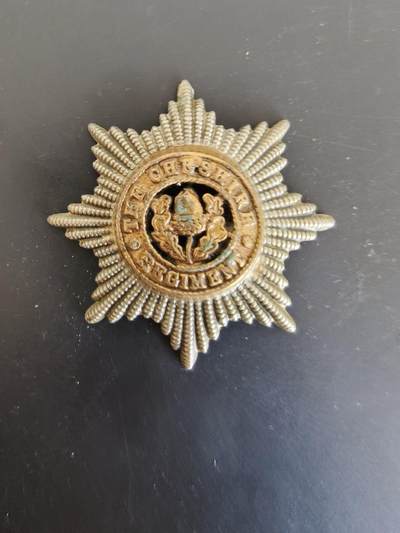 老王徽章第165期 - 英国柴郡步兵团帽徽    一战时期    背杆损坏