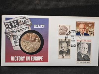 【淘币小摊】限时拍第八百零七拍  克朗币邮币封场  满百包邮可预留两周  周一统一发货  -  马绍尔群岛1995年二战胜利50周年5元纪念币邮币封