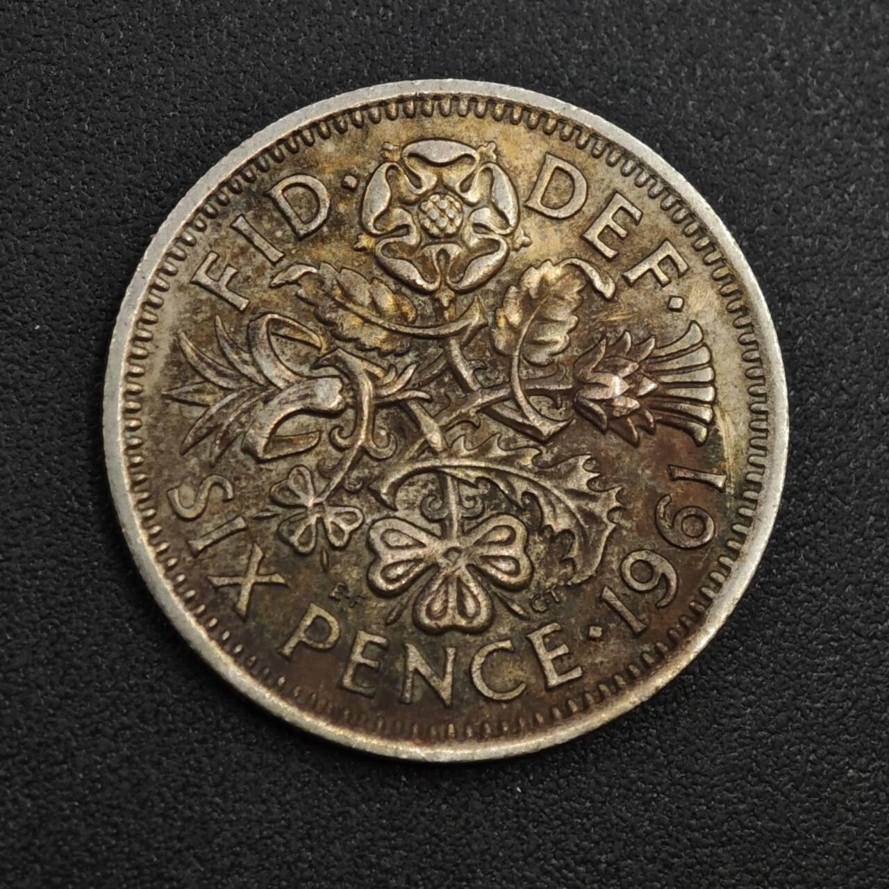 【淘币小摊】实时拍第八百零四拍   散币银币场   满百包邮可预留二周 每周一统一发货   英国1961年伊丽莎白二世6便士镍币