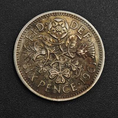 【淘币小摊】实时拍第八百零四拍   散币银币场   满百包邮可预留二周 每周一统一发货   - 英国1961年伊丽莎白二世6便士镍币