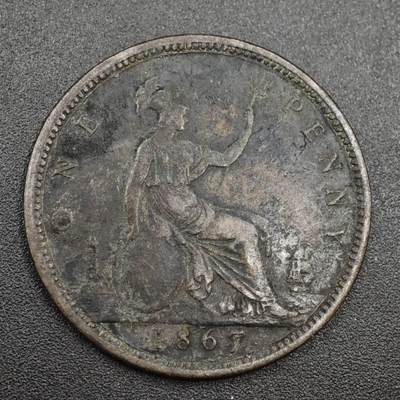 【淘币小摊】实时拍第八百零四拍   散币银币场   满百包邮可预留二周 每周一统一发货   - 英国1867年维多利亚一便士铜币