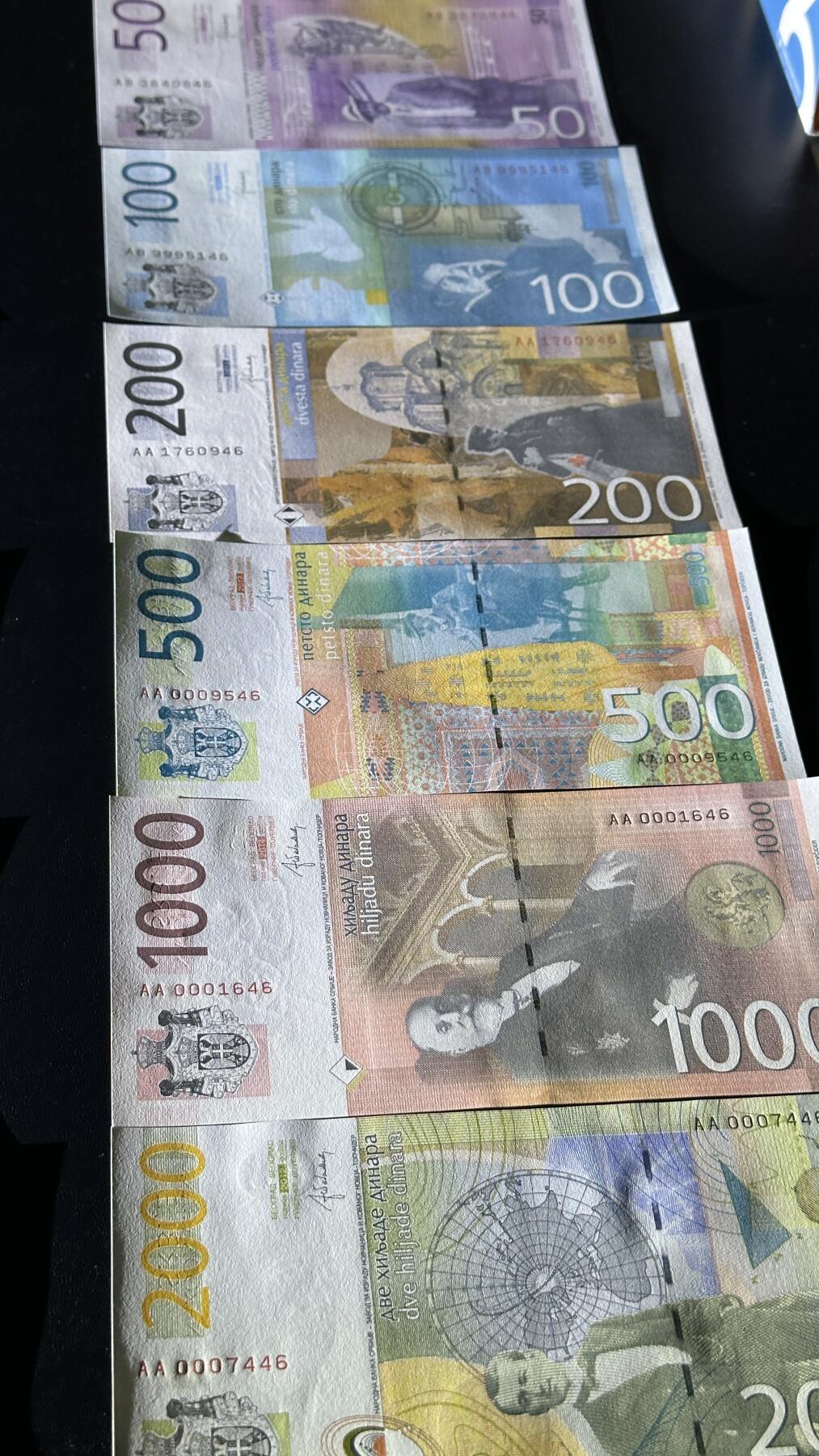 《外钞收藏家》第五百八十七期（精选场）（本平台长期征集拍品、欢迎藏友们联系合作） 2014年塞尔维亚50-2000第纳尔 六张一起 全新UNC 尾两同46 有4张是千位号 AA冠