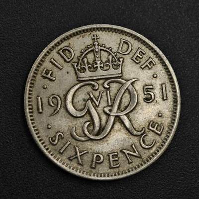 【淘币小摊】实时拍第八百零四拍   散币银币场   满百包邮可预留二周 每周一统一发货   - 英国1951年乔治六世6便士镍币