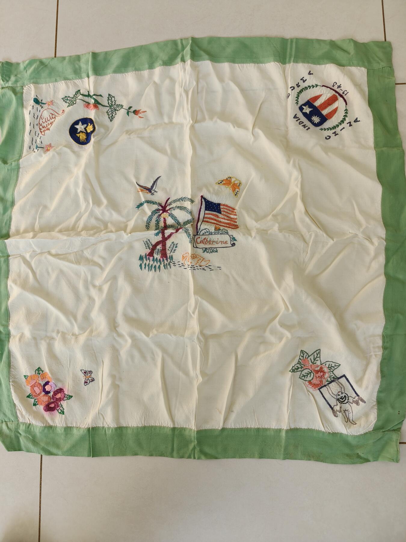 老王徽章第165期 美国二战中缅印战区陆军航空兵私人订制丝巾     真丝刺绣.     尺寸约60×60cm