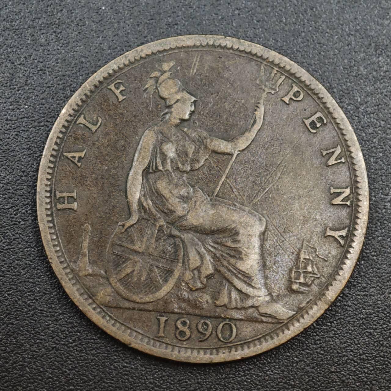 【淘币小摊】实时拍第八百零四拍   散币银币场   满百包邮可预留二周 每周一统一发货   英国1890年维多利亚半便士铜币