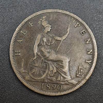 【淘币小摊】实时拍第八百零四拍   散币银币场   满百包邮可预留二周 每周一统一发货   - 英国1890年维多利亚半便士铜币