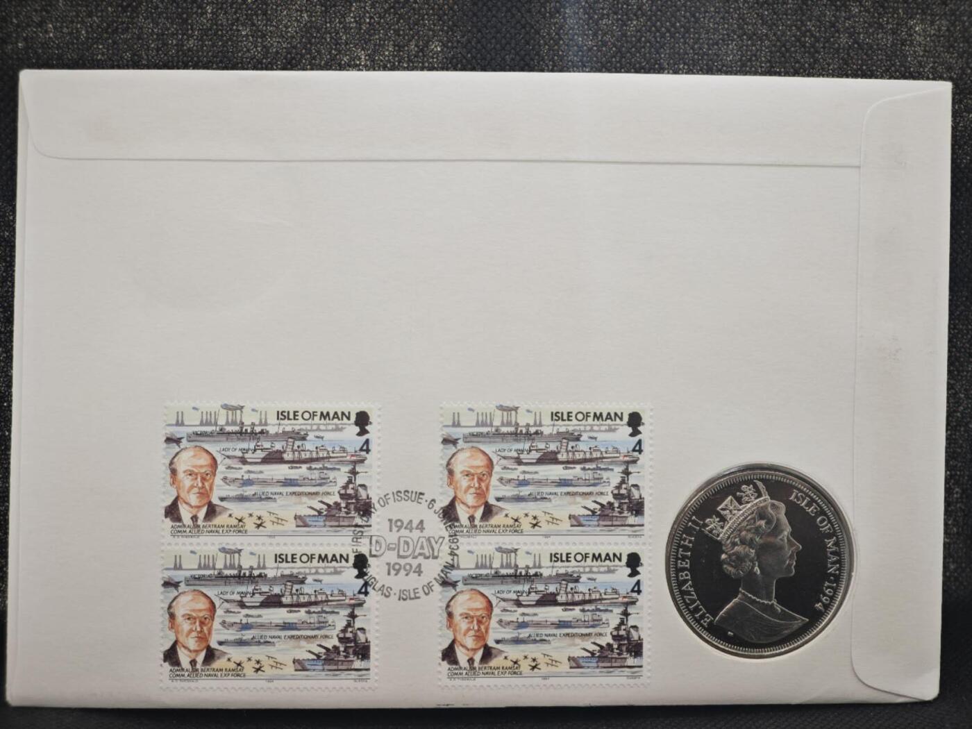 【淘币小摊】限时拍第八百零七拍  克朗币邮币封场  满百包邮可预留两周  周一统一发货    马恩岛1994年诺曼底登陆50周年克朗纪念币邮币封