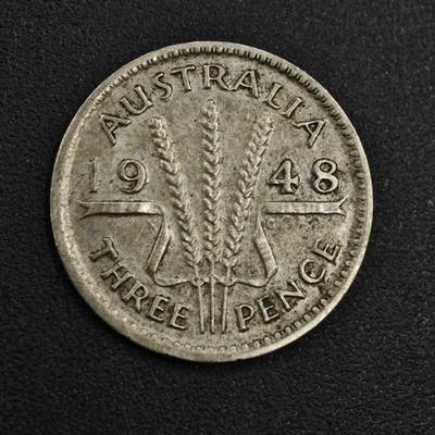 【淘币小摊】实时拍第八百零四拍   散币银币场   满百包邮可预留二周 每周一统一发货   - 澳大利亚1948年乔治六世3便士银币