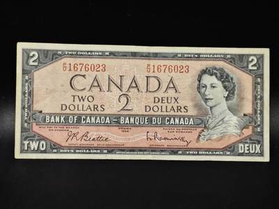 【淘币小摊】限时拍第八百零五拍  纸币场  满百包邮可预留两周  周一统一发货  - 加拿大1954年2元纸币【有折】