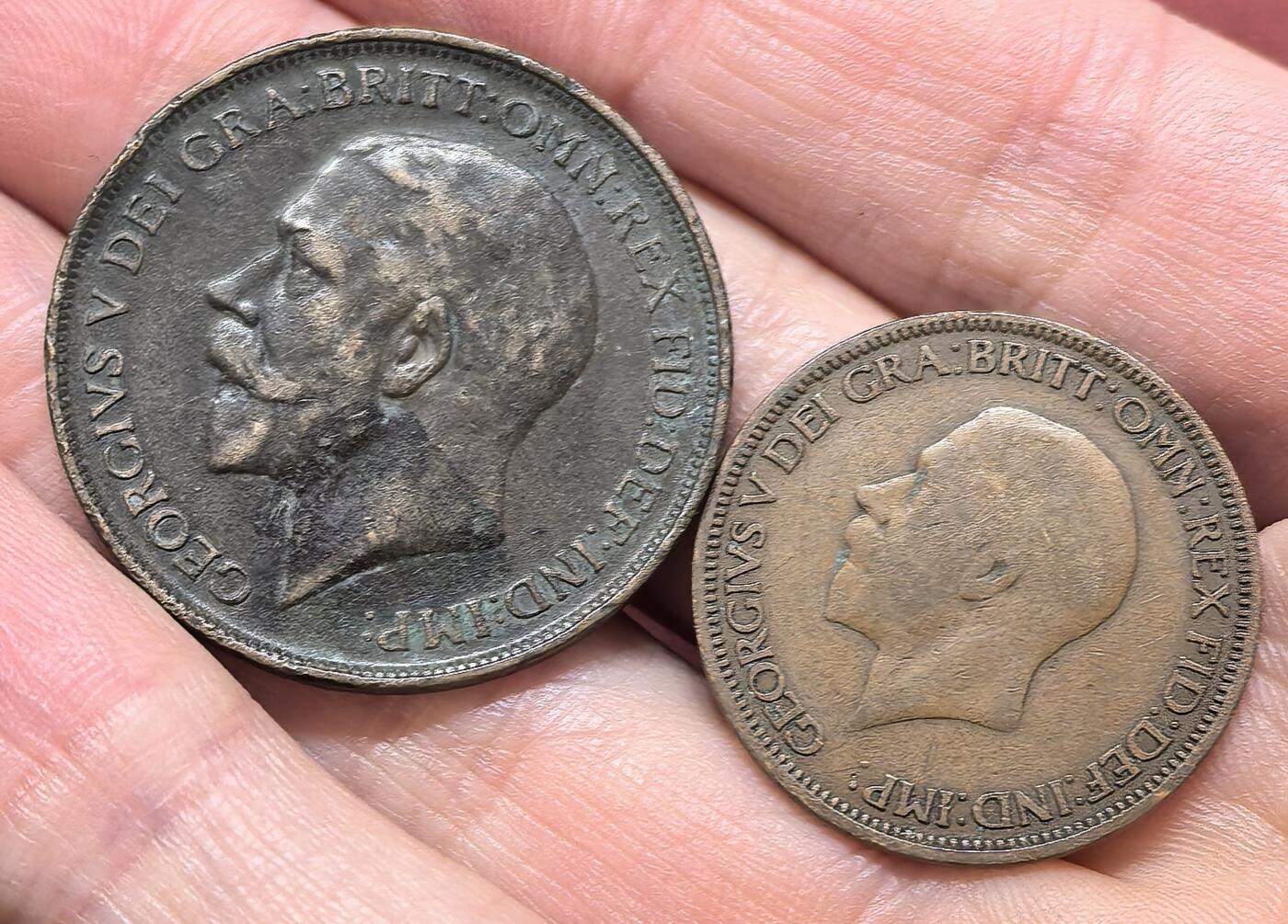 南宋泉阁俄币 外币 国币 专场第十九期 【送拍无额外佣金】 英国 1912/1931年 乔治五世1便士/半便士铜币一对 通货好品 老包浆