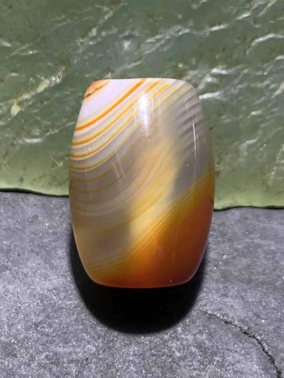 高玉化千层纹缠丝玛瑙随形通货桶珠一个