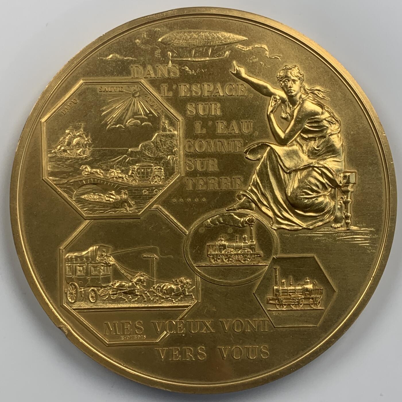 掌中浮雕-藏着的欧洲第043场 1967年法国巴黎百年交通纪念大铜章 ， 100mm ，397g