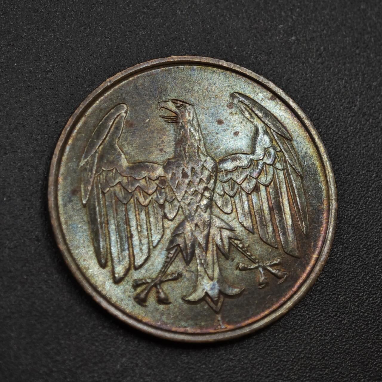 【淘币小摊】实时拍第八百零四拍   散币银币场   满百包邮可预留二周 每周一统一发货   德国1932年4芬妮铜币包浆美品