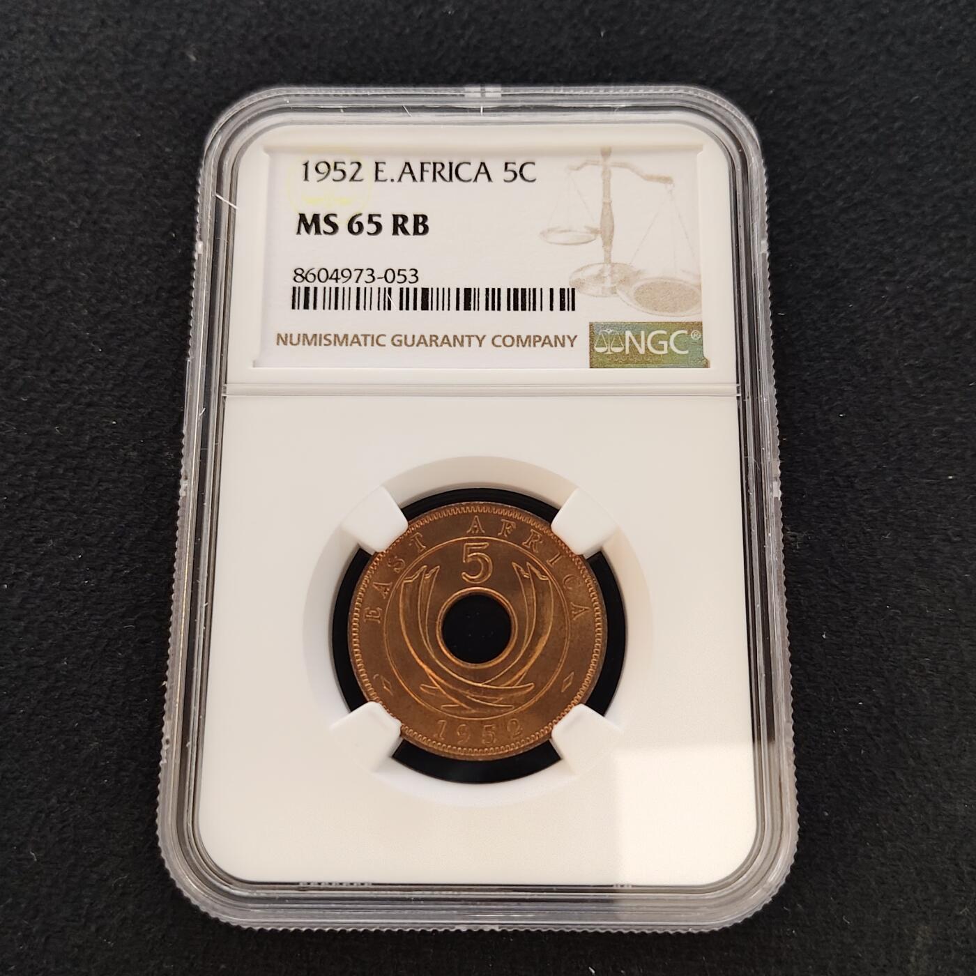 【全场包邮】纯粹捡漏拍481场（免费代拍第18场） 英属东非1952年乔治六世5分铜币-NGC MS65 RB