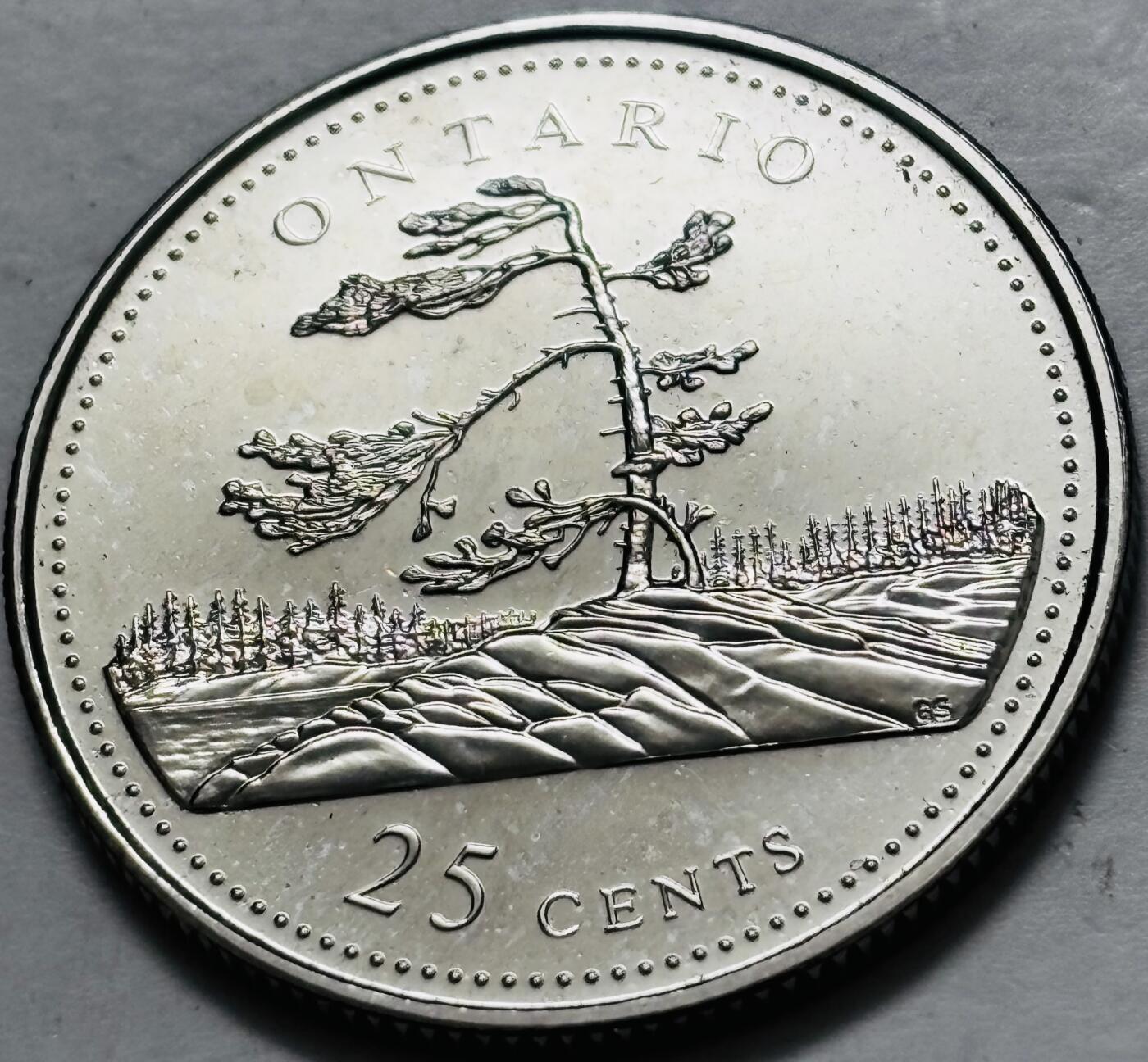 文馨钱币收藏第 282 场，【 长期接收代拍品】，加拿大老铜代用币，银币，德三系列场 少见全新未流通 1992 年加拿大 安大略省联邦成立 125 周年 25 分纪念币