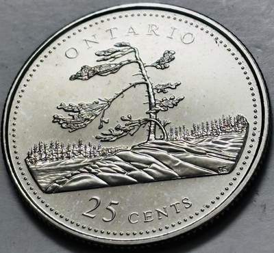 文馨钱币收藏第 282 场，【 长期接收代拍品】，加拿大老铜代用币，银币，德三系列场 - 少见全新未流通 1992 年加拿大 安大略省联邦成立 125 周年 25 分纪念币